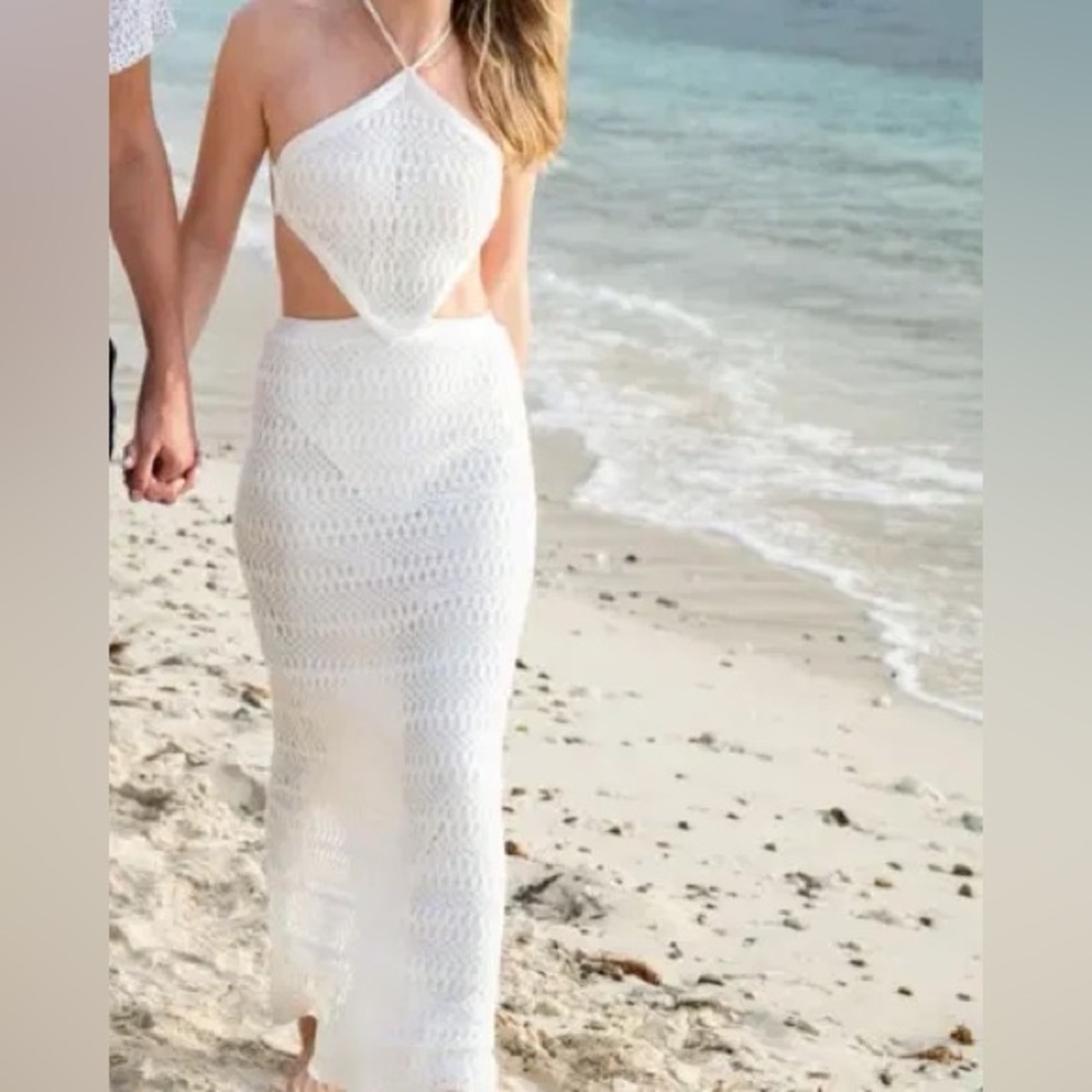 PATBO white ivory crochet halter beach cutout maxi dress - Size 10 - Picture 7 of 16